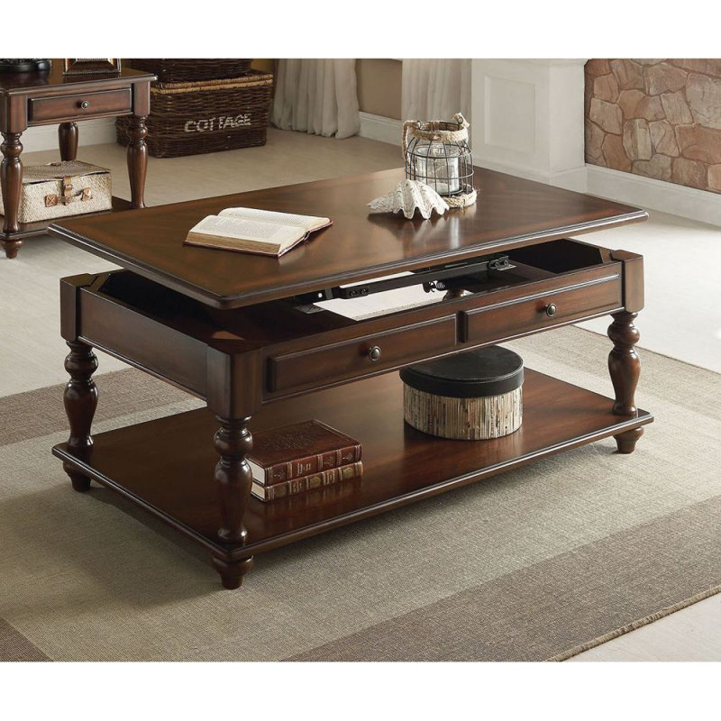Lift Top Coffee Table With Bottom Shelf, Living Room Table, Rectangle Coffee Table