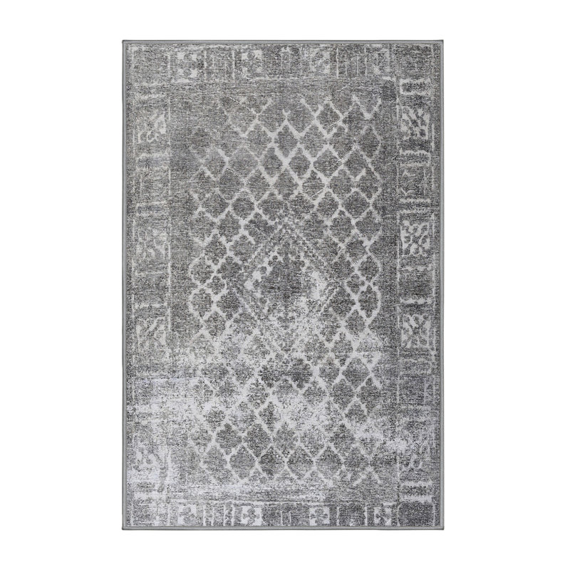 Tapis décoratif gris en laine oriental kachazor, Rectangle 6 pi x 9 pi