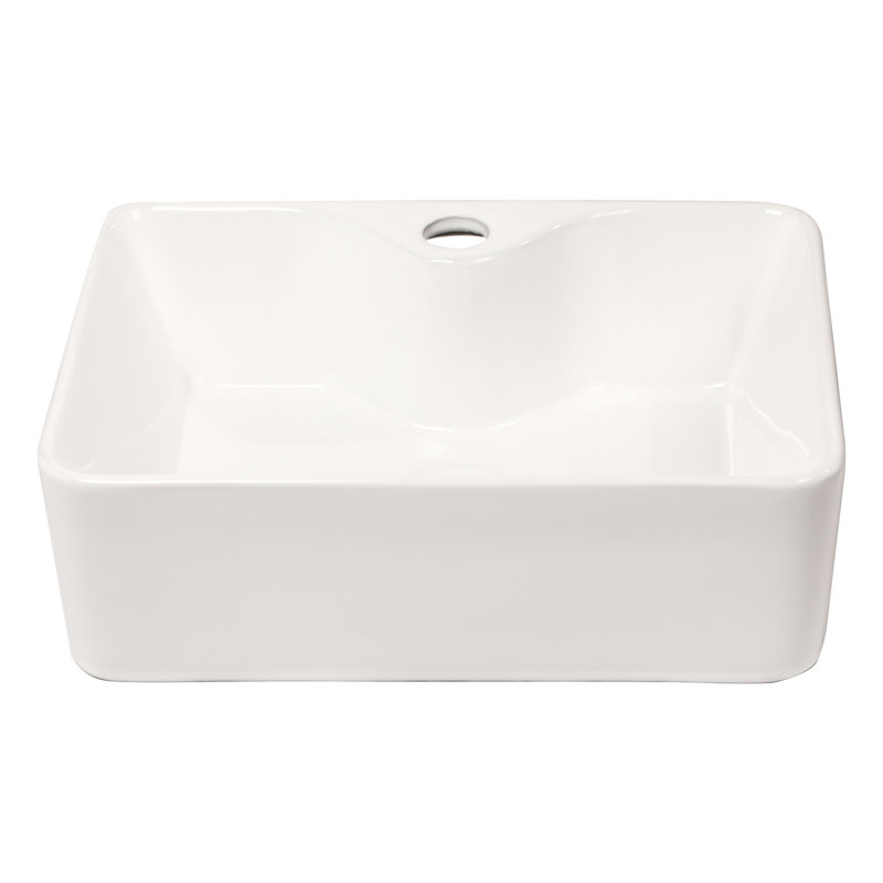 16"X12" Rectangular Vessel Bathroom Sink - Ceramic, Modern, White, Low Water Absorption Design Ceramic Rectangular, Stain-