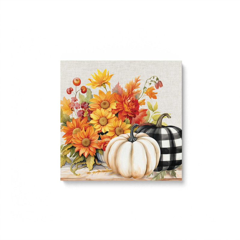 «Fall Flowers and Pumpkins» par Nicole DeCamp, reproduction d'art, L 12 po x H 12 po, Ne s’applique pas, Toile tendue