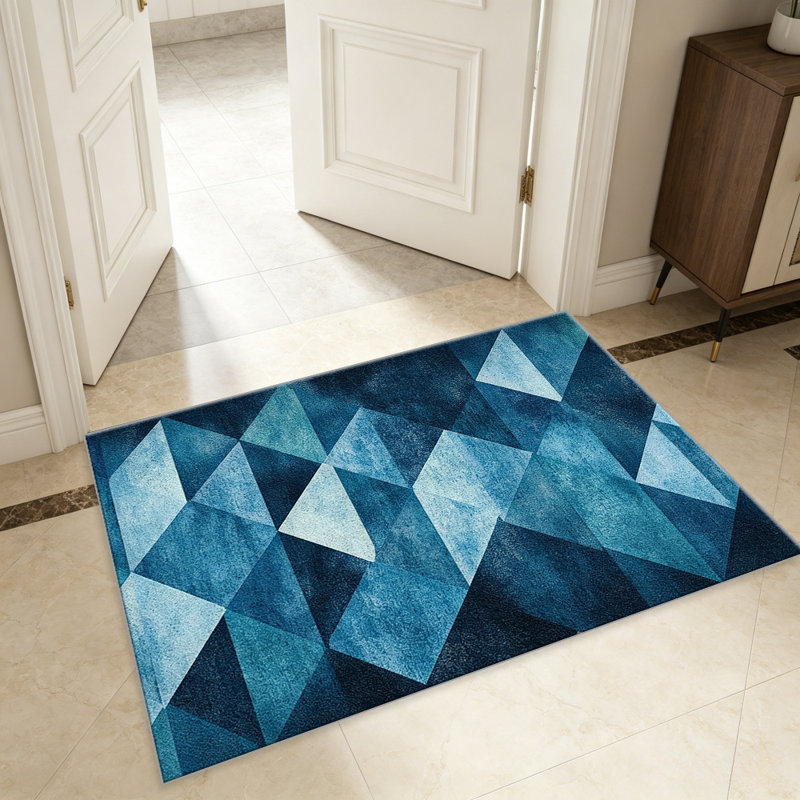Blue Geometric Triangle carpet-easy to clean, machine-washable, soft and comfortable; suitable for door mats, kitchens, living rooms, bedrooms, corridors, and laundry areas. Easy to clean, durable carpet for home decoration.