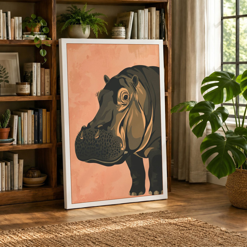 Hippopotamus Profile Modern - Wrapped Canvas, 24x16 - 61.0 x 40.6 cm, Cream Border