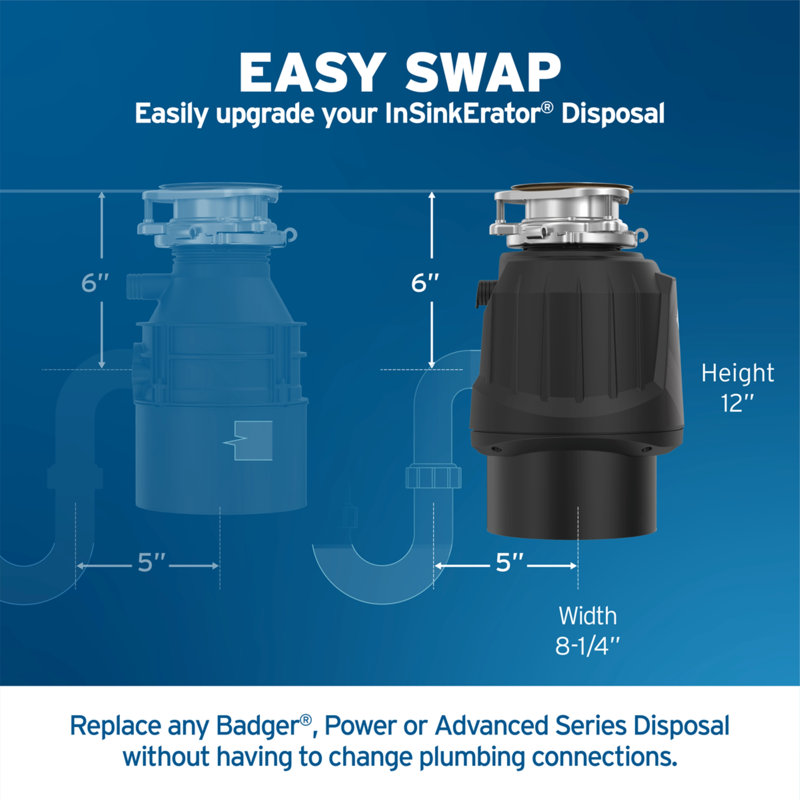 InSinkErator Power .75HP with power cord, 3/4 HP Garbage Disposal, Power Series EZ Connect Continuous Feed Food Waste Disposer