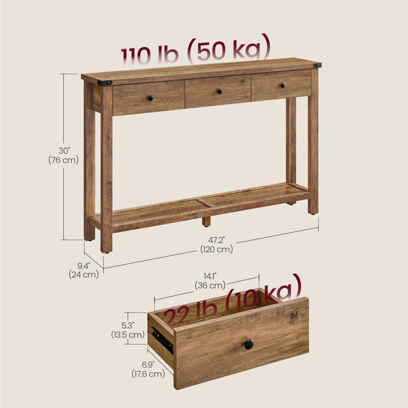 Sahai 47.2" Console Table with 3 Drawers, Brown