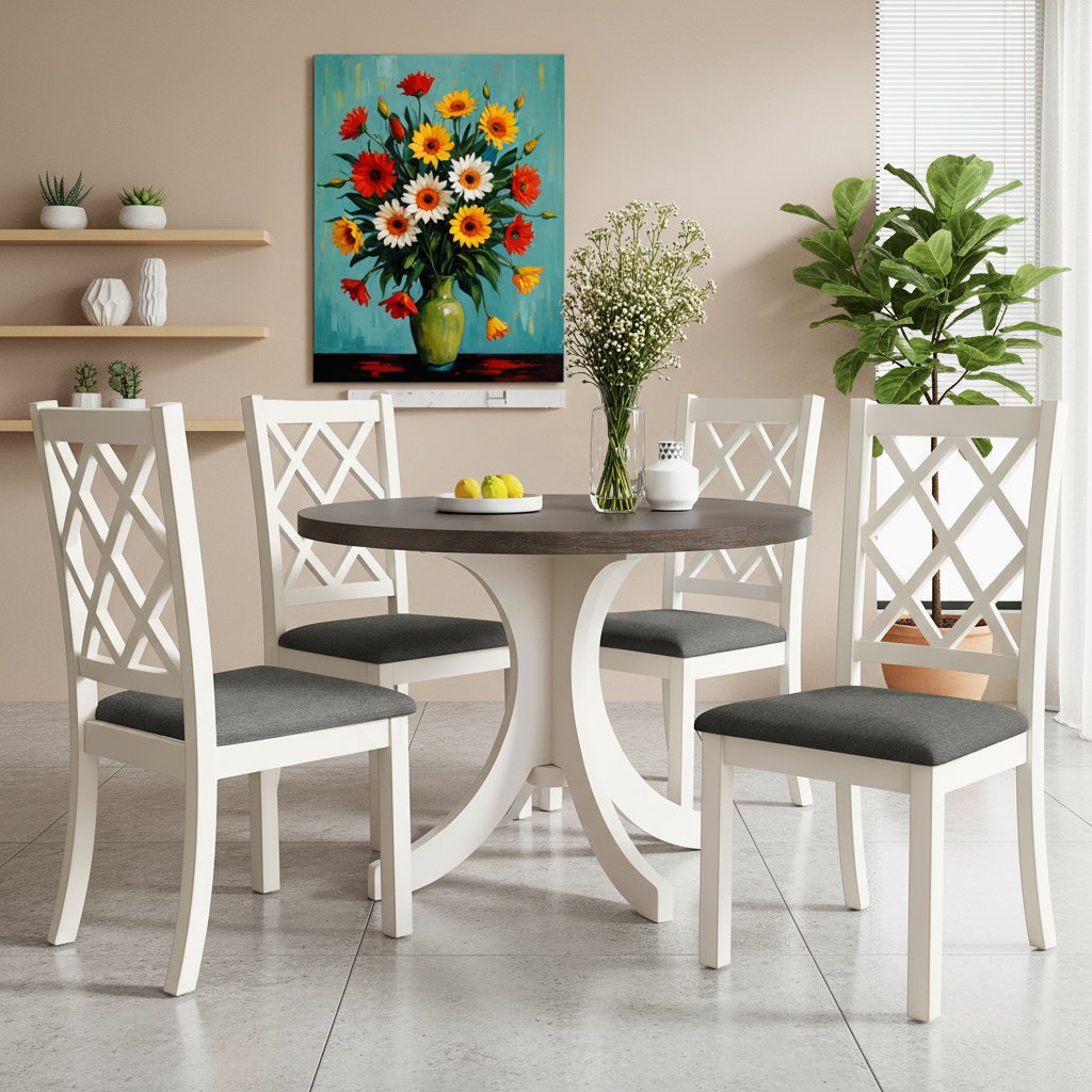 Gracie Oaks Mid-Century Solid Wood 5-Piece Round Dining Table Set With ...