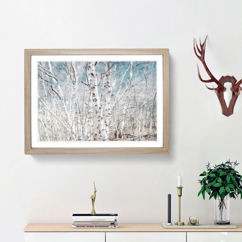 Birch Trees In Utah Painting - Single Picture Frame Print on MDF, 62cm H x 87cm W x 2cm D, Walnut