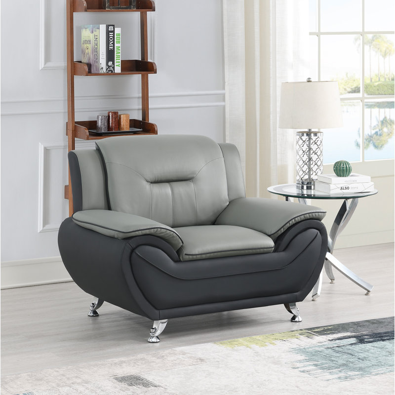 Fauteuil de 47 po de large Goines, Similicuir gris / noir