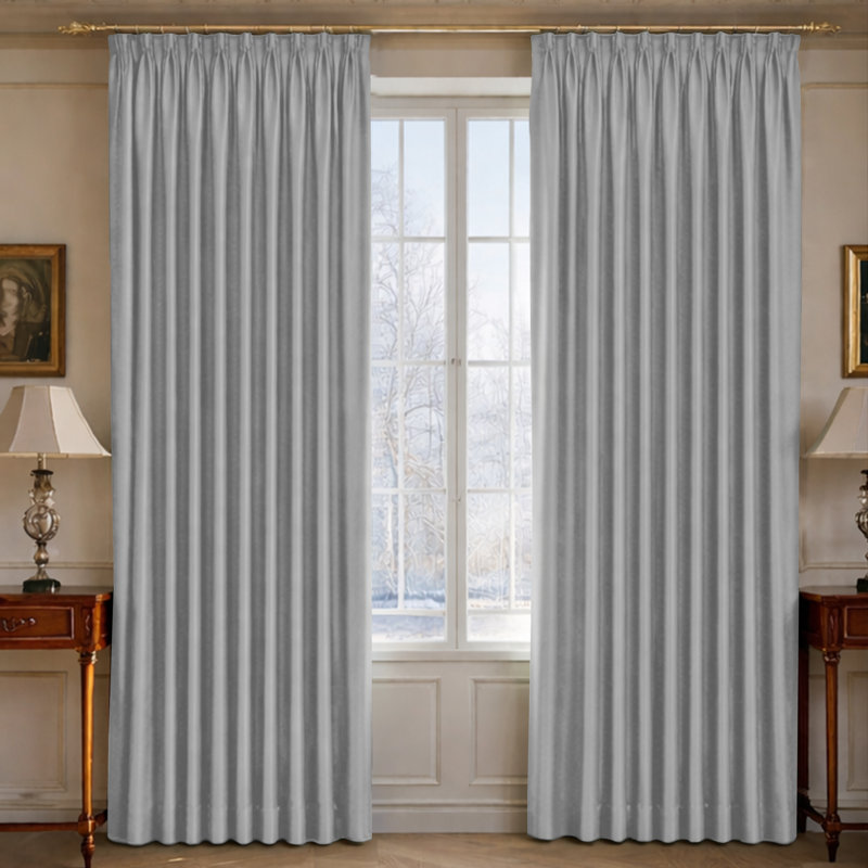 100% Polyester Blackout Pencil Pleat Room Darkening Curtains, Light Grey, 168cm Width x 183cm Drop