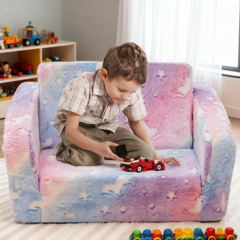 Boneless Compression Foldable Chair, Glow In The Dark Sofa For Playroom, 2-In-1 Soft Couch Fold Out, Convertible Foam And Floor Cushion For Bedroom