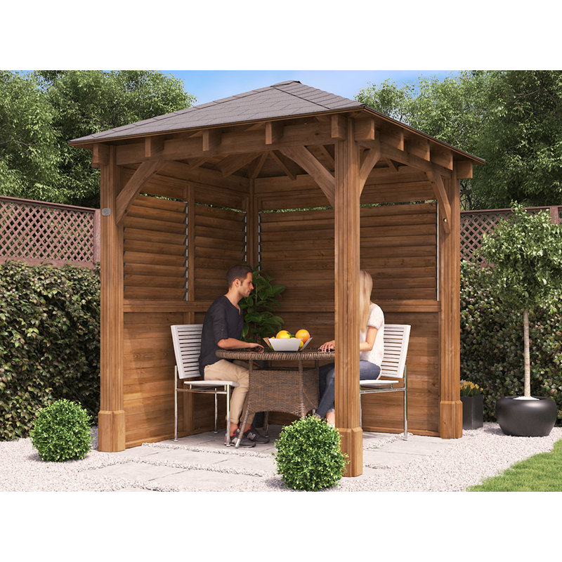 Dunster House Wooden Gazebo Kit Louvre Walled 2.5m x 2.5m Heavy Duty Garden Shelter Roof Shingles Leviathan