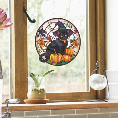 Halloween, chiot mignon, citrouille, porte en verre, fenêtre, décoration de la maison, autocollants de fenêtre