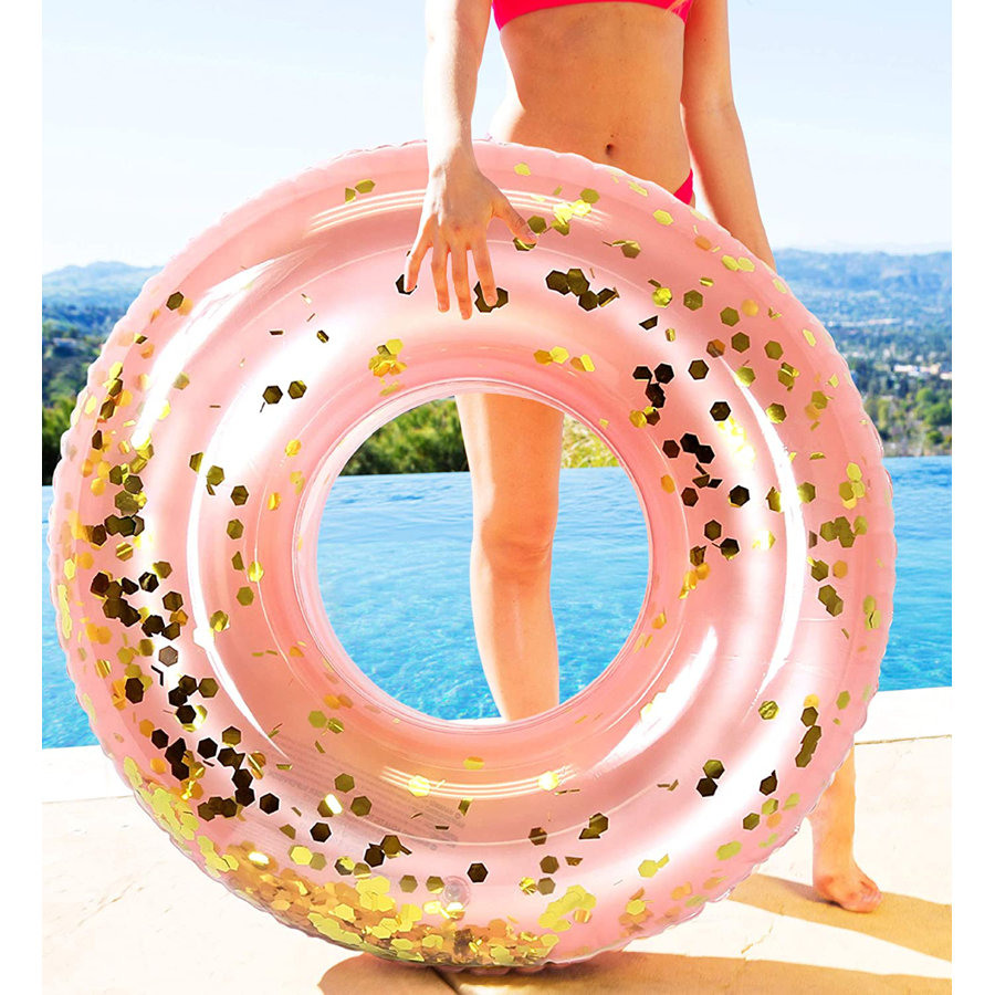 CoTa Global Inflatable Pool Float Tube Confetti 36 Inches Premium Swim Ring Heavy Duty Vinyl Flotation Pool Floats Toy for The Beach, Party, Vacation, UV Resistant - Pool Party (Rose Gold)