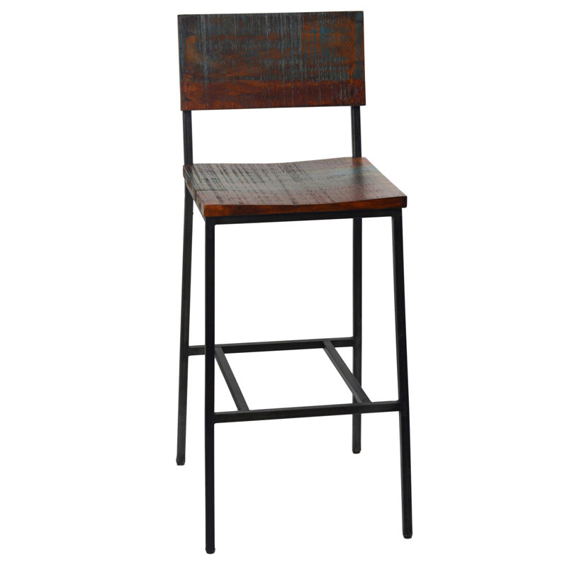 Jevhen Acacia Wood & Metal Bar Stool, Antique Brown