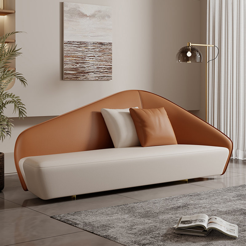 Méridienne moderne en cuir synthétique, Accoudoir à droite (vu de face), Beige / orange