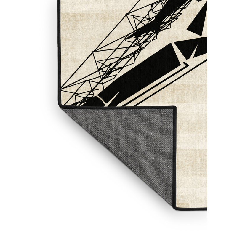 Tapis beige doux et moelleux à motif géométrique moderne et audacieux, 5 x 7