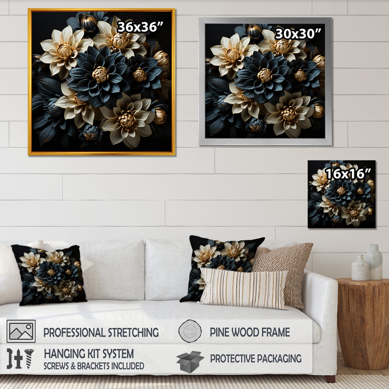 «Mums Noir Enchantment I» sur toile, H 36 po x l 36 po x P 1,5 po, Cadre flottant noir