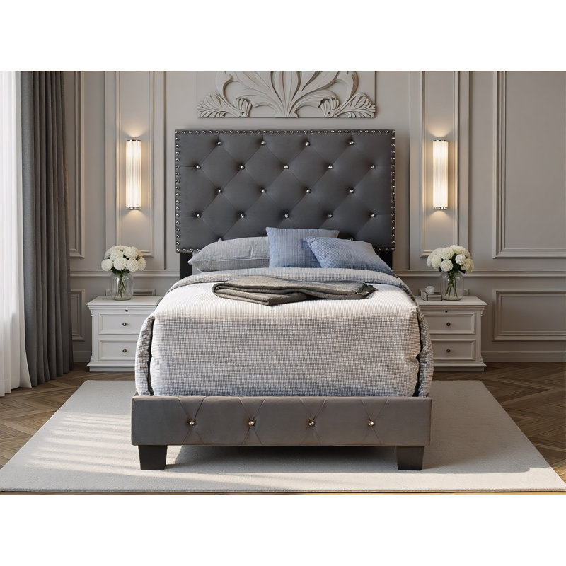 Lit simple en velours Modena, Lit simple, Gris