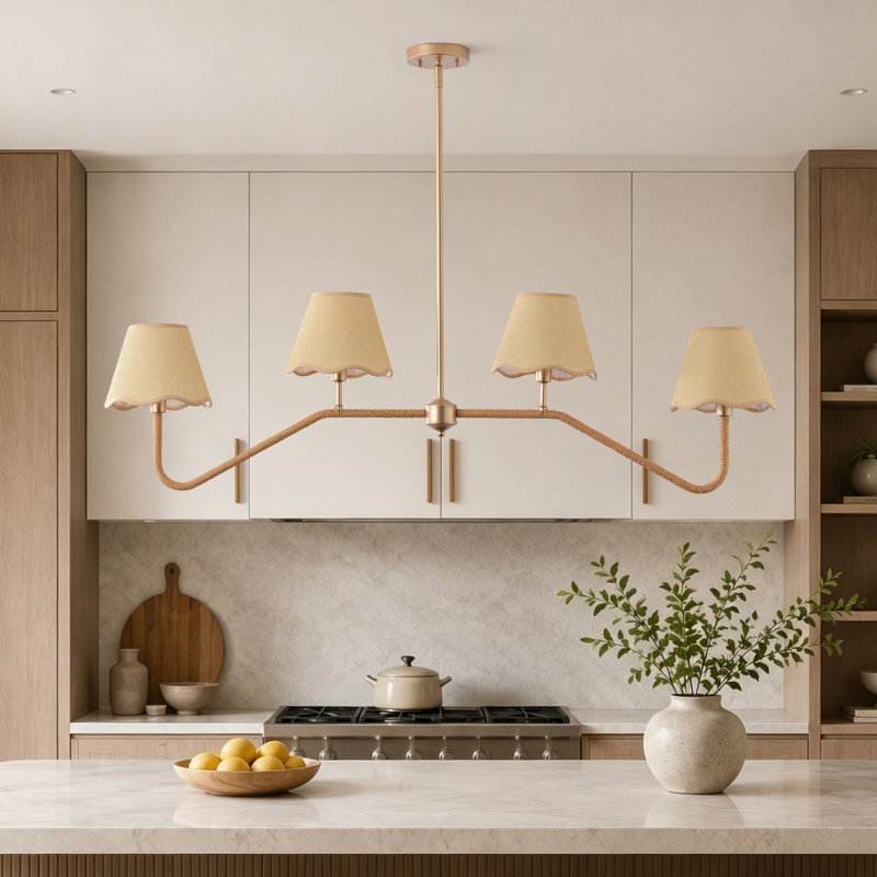 4-lamp brown paper rope adjustable pendant light
