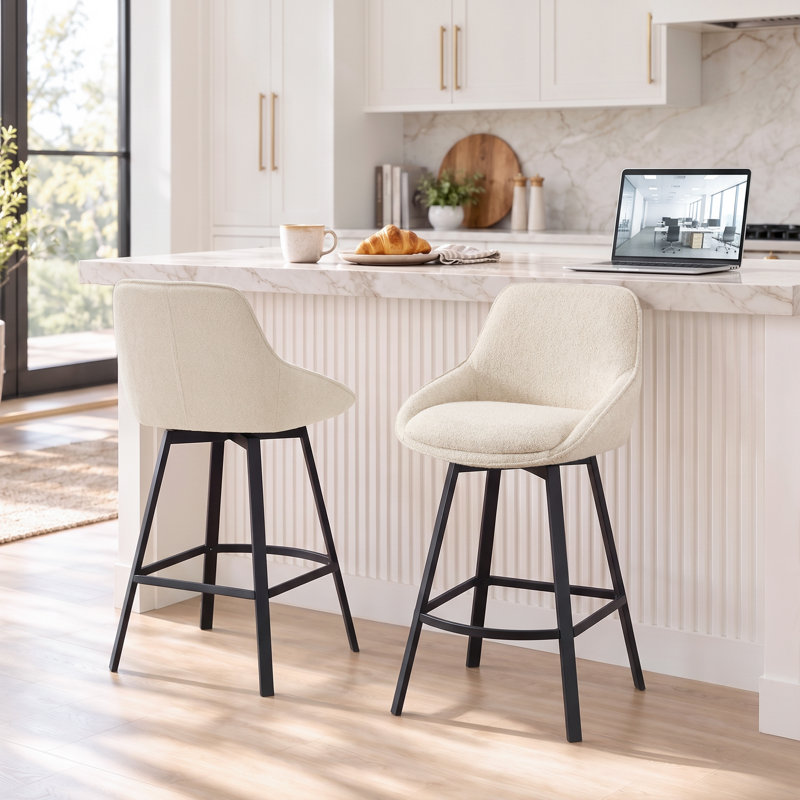 Tabouret de comptoir pivotant de 25,6 po avec structure en métal Absalom, Beige, 2