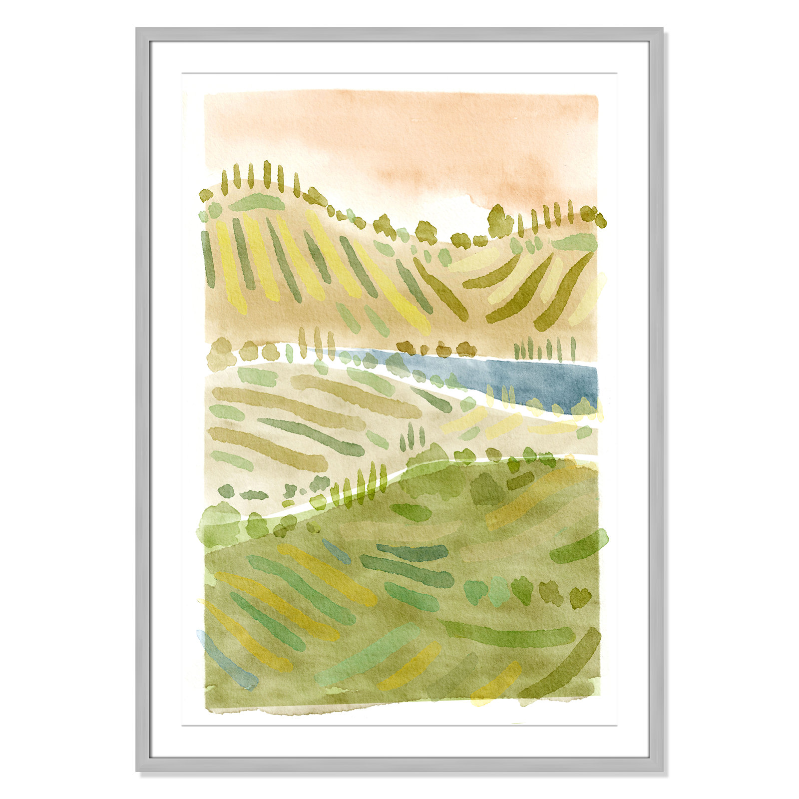 Tuscan Countryside Print, Silver Single Picture Framed Paper, White, 41.5" H x 29.5" W x 1.25" D