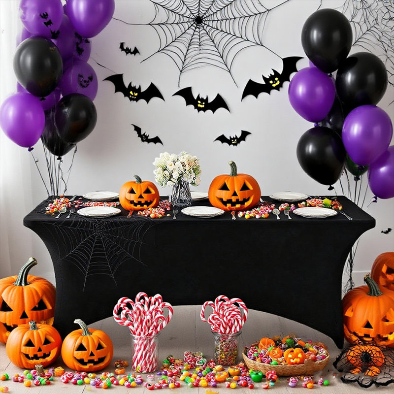 2 pièces / paquet de grande nappe rectangulaire noire de 6 pi d'Halloween, couvertures de table extensibles en tricot de 180 g / m², plusieurs couleurs disponibles, convient aux restaurants d'hôtel, aux cuisines, aux bureaux et aux longues décorations de table de réception. Premium et élégant