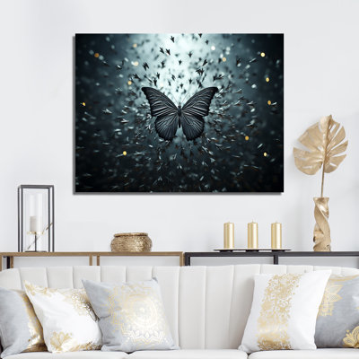 Tons gris anthracite profonds représentant des papillons I sur toile