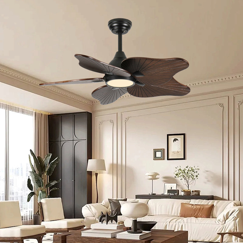 44-Inch Ceiling Fan With Light, 5 Solid Wood Blades, DC Motor, APP & Remote Control, Dimmable Full-Spectrum LED, Reversible Airflow, For 15X15 Ft Living Room Bedroom, Works On Sloped Ceilings (Less Than15°)