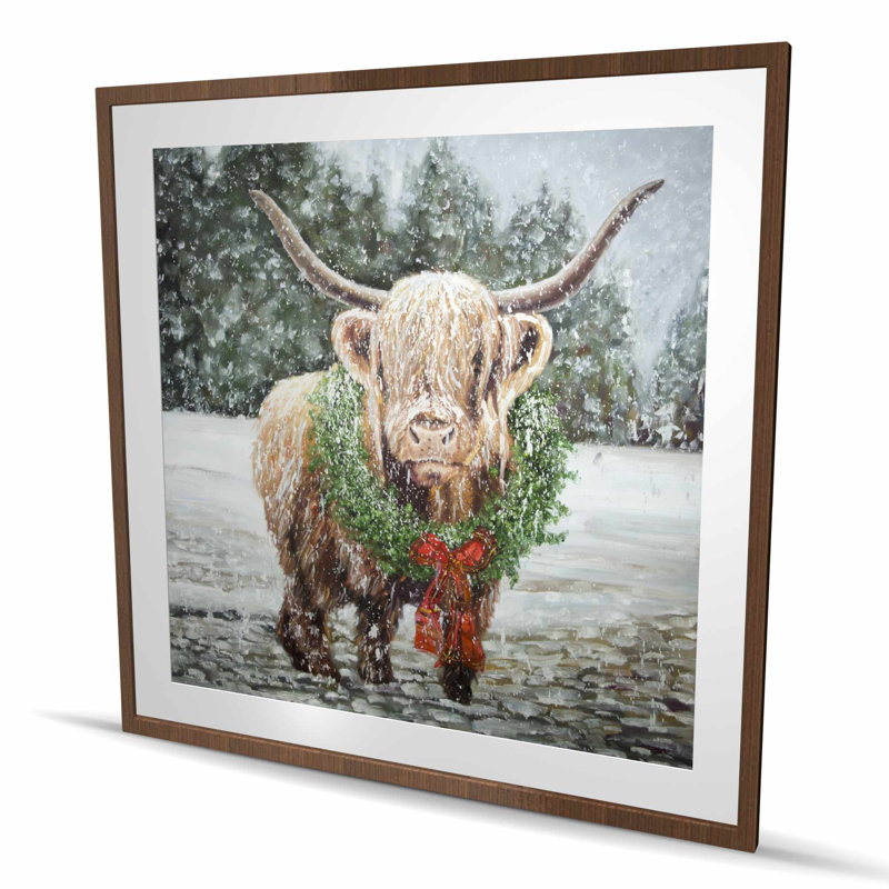 Highland Christmas Cow - reproduction encadrée pour la décoration intérieure, H 48 po x l 48 po
