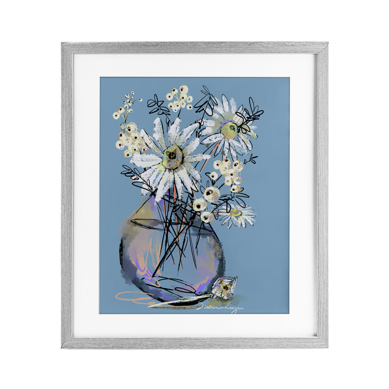 «Snow Berries And Daisies», reproduction sous verre encadrée, conception par Susan Lugar, H 16 po x l 13 po