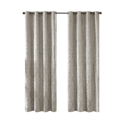 Knitted Jacquard Damask Total Blackout Grommet Top Curtain Panel(Only 1 Pc Panel)