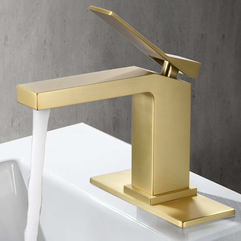 6"H Solid Brass Single Hole Single Handle Bathroom Sink Faucet With Drain Assembly with Deck Plate, Brushed Gold