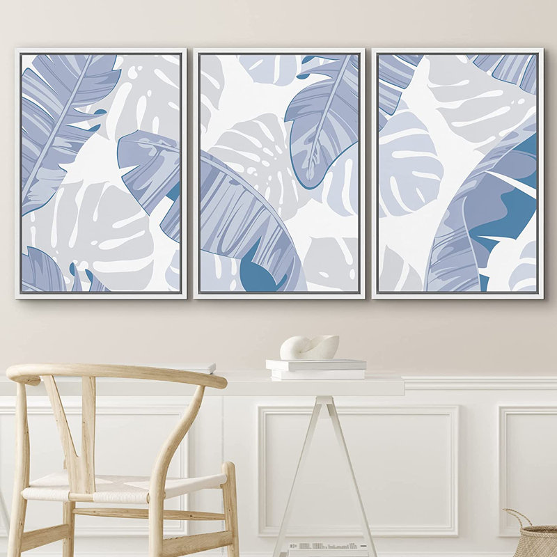 Palmier tropical, ensemble de 3 impressions sur toile, H 24 po x l 48 po x P 1,5 po, Blanc