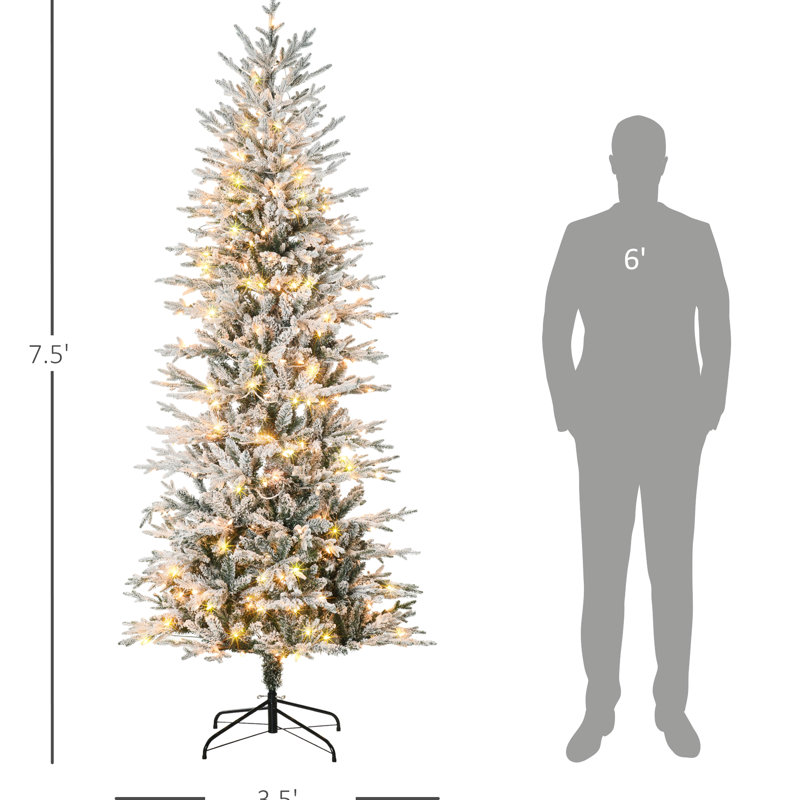 7.5ft Tree, 850 Snow Flocked Twigs, 350 Warm Lights, Auto Open, Flame , Simple Assembly Arrangement Fashion