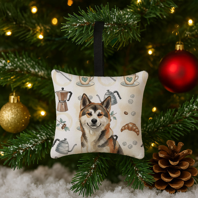 Ornement carré en tissu Sesame Akita, Akita Sesame