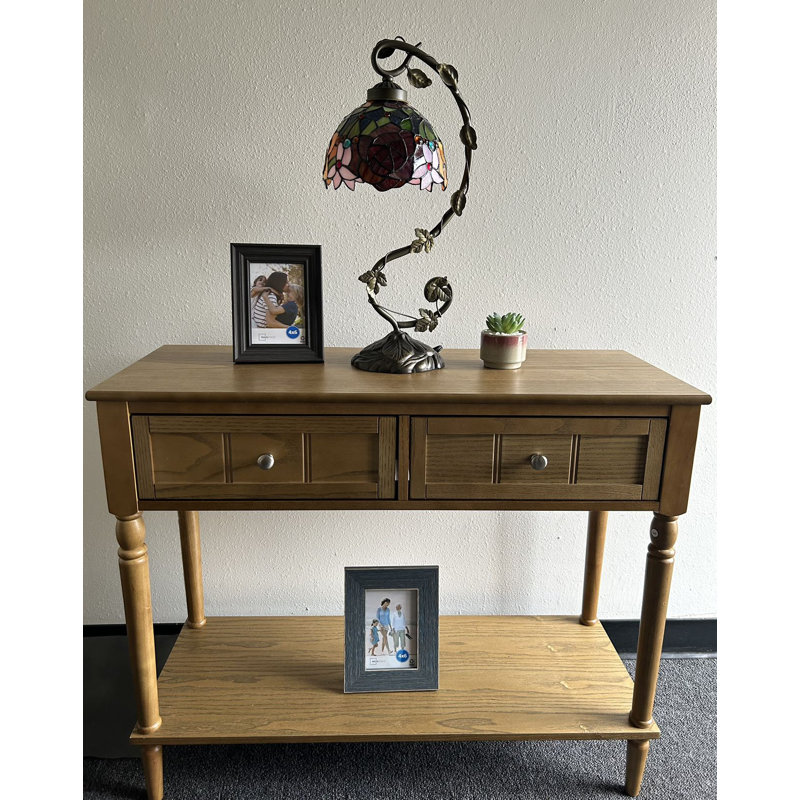 Simonson 21" Bronze Stained Glass Table Lamp with Rose Flowers