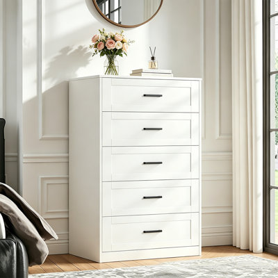 White 5 Drawer Dresser, Chest of Drawers for Bedroom, Modern Storage Cabinet Dresser Organizer Unit with Handle for Living Room, Closet, Hallway