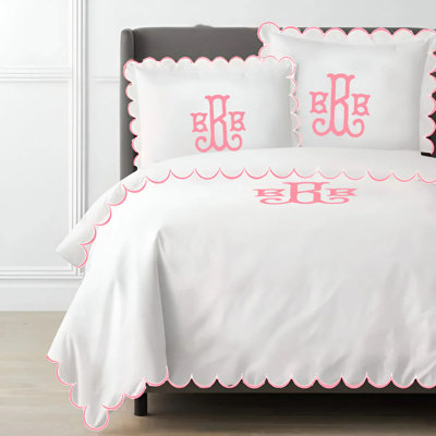 Monogram Allena 400TC Cotton Scallop Embroidery Sateen Solid Duvet Cover Set