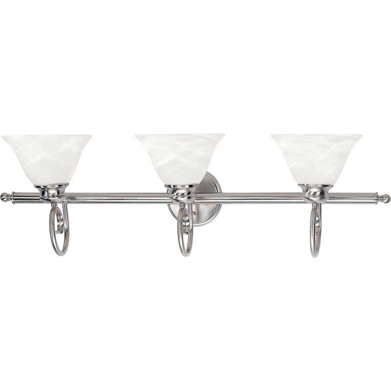 Fixation murale de salle de bain ou de meuble-lavabo en nickel brossé 3 lumières avec abat-jour en verre albâtre Sawyer
