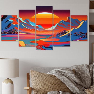 Rêves arctiques dans des couleurs vives et rétro - décoration murale paysage de montagne - 5 panneaux