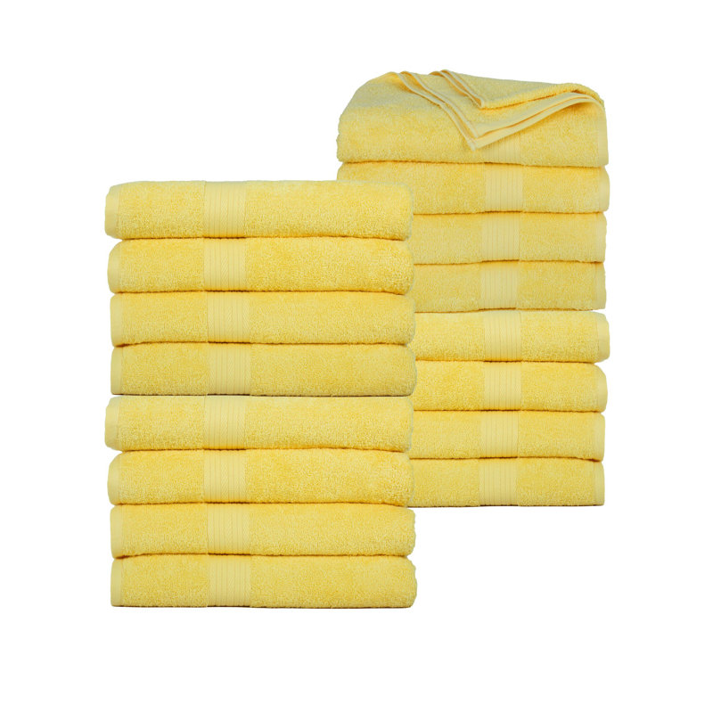 Ensemble de serviettes 100% coton super doux et absorbant Como, Serviettes de bain - paquet de 16, Jaune