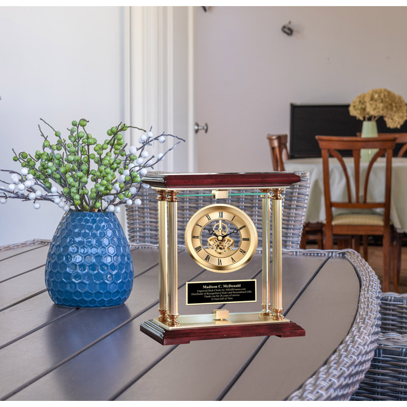 Analog Cherry Solid Wood Quartz Movement / Crystal Tabletop Clock in Gold, Yes