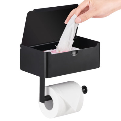 Large Toilet Paper Holder With Shelf, Wipes Dispenser And Storage, Stainless Steel, Wall Mounted, Matt Black, Upgraded Toilet Paper And Flushable Wipe -  SHIRLEY'S OFFICE FURNITURE, LLC, WJB09WYDQKDX