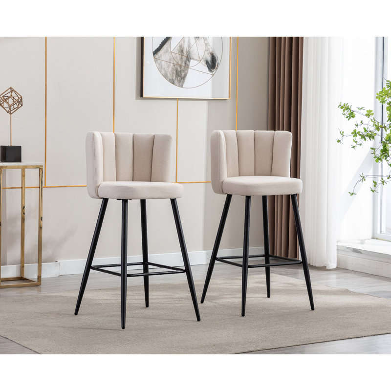 Tabouret Lalo, Tissu beige / cadre noir