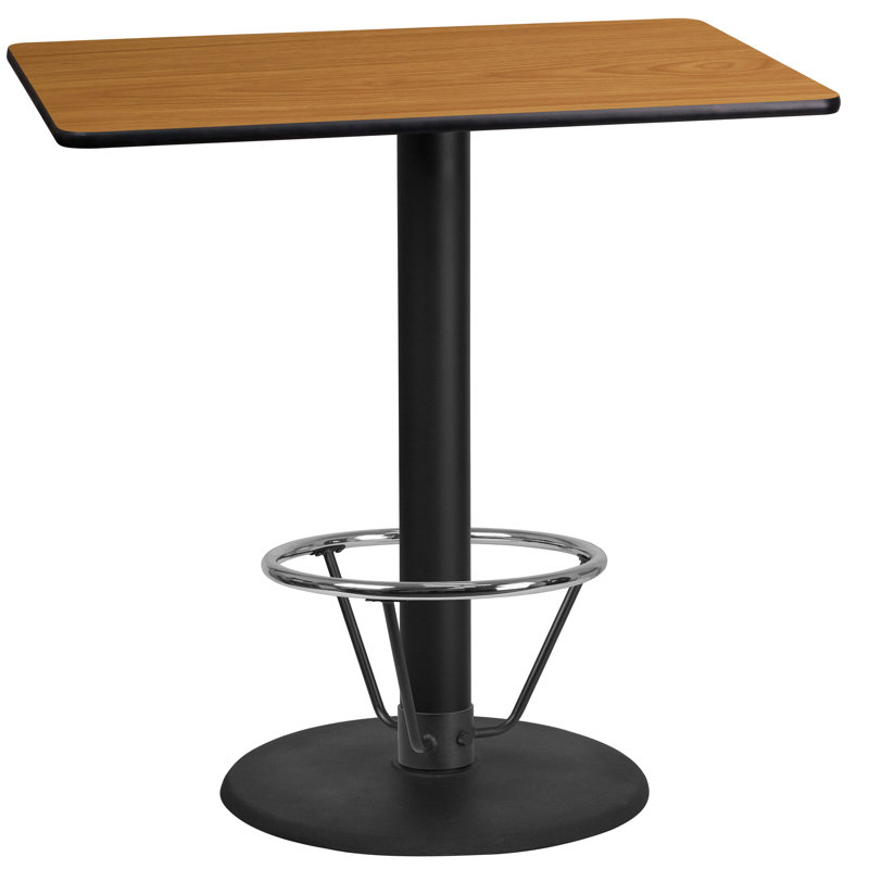 Plateau de table rectangulaire en stratifié avec base ronde et anneau de pied Basnight, H 43,125 po x l 24 po x P 42 po