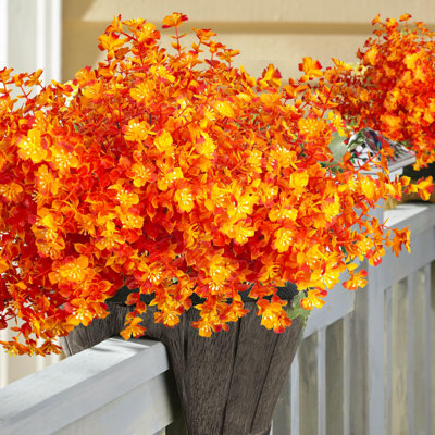 12 paquets de fleurs artificielles d'automne pour l'extérieur, plantes artificielles résistantes aux rayons UV, fausses mamans pour l'extérieur, décoration de porche de Noël d'Halloween Ecorations