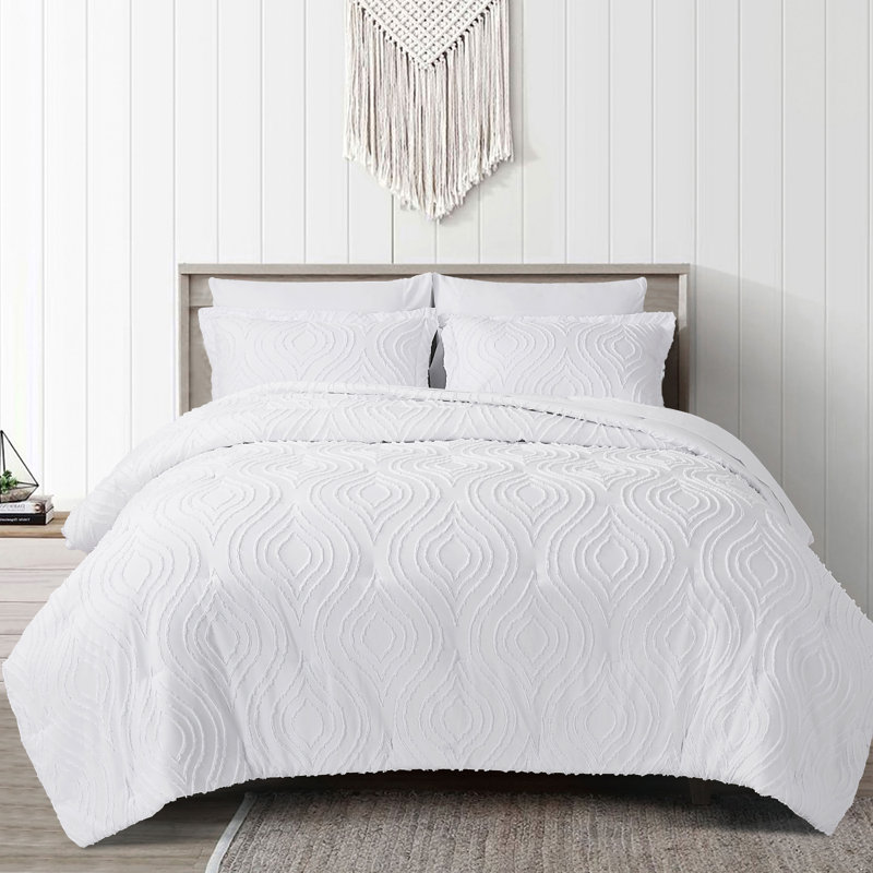 Ensemble d'édredon avec ensemble de draps Boho Chic, Édredon très grand + 2 taies décoratives très , Blanc / Blanc