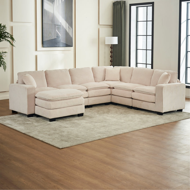 Modular Sofa with Ottoman and Pillows_Sofa_Sectional_W2363S00, White