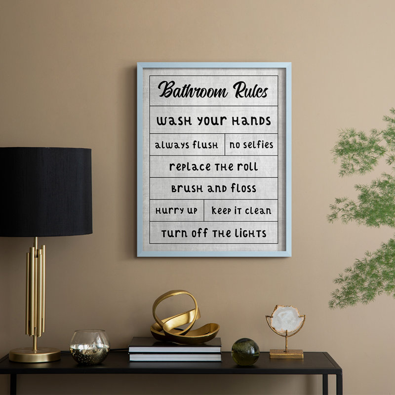 «Simple Bathroom Rules», reproduction encadrée - bois massif, Bleu, H 15 po x l 12 po