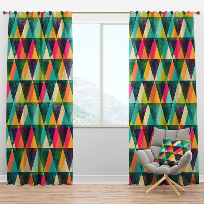 Watercolor Triangles Pattern - Geometric Curtain - Velvet Room darkening - 1 panel
