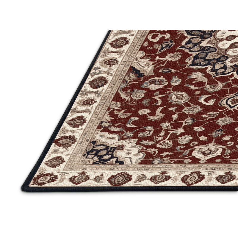 Tapis persan noir lavable à la machine, Rond 8 pi